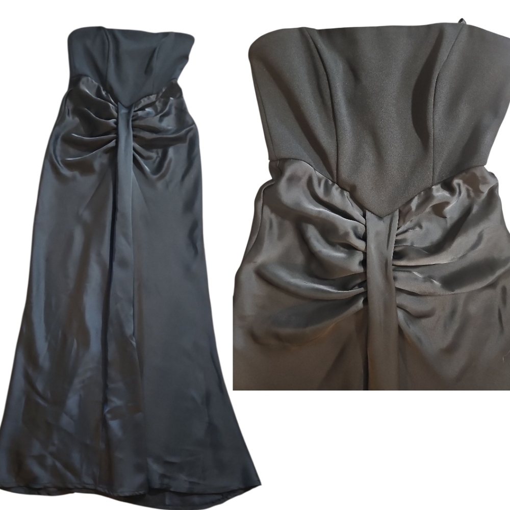 Betsy & Adam Black Strapless Ruched Satin Gown Maxi Dress Size 6 - Picture 8 of 12